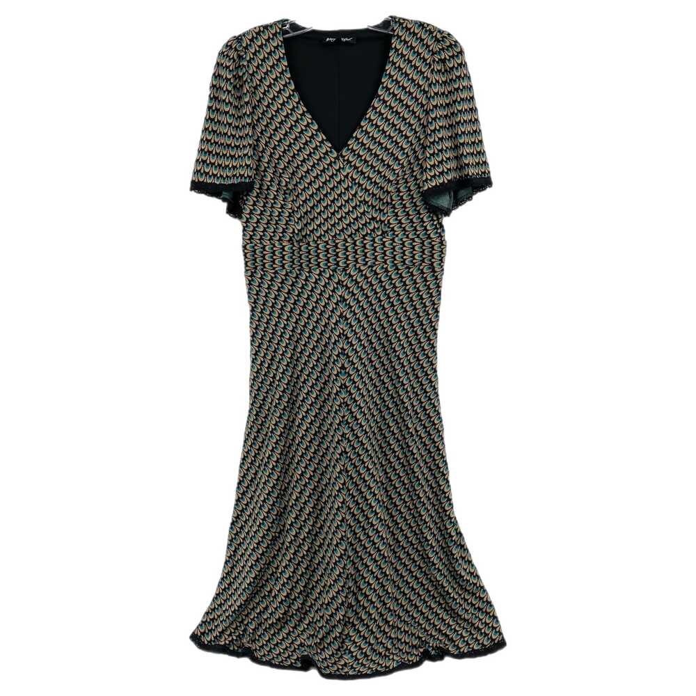 Betsey Johnson Black Blue Midi Dress Knit Lace Trim Patterned | Womens L